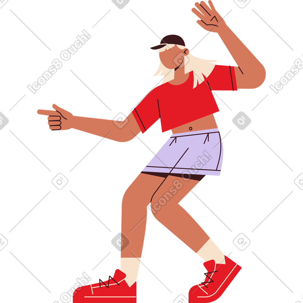 Young woman in shorts illustration Folks style download PNG, SVG