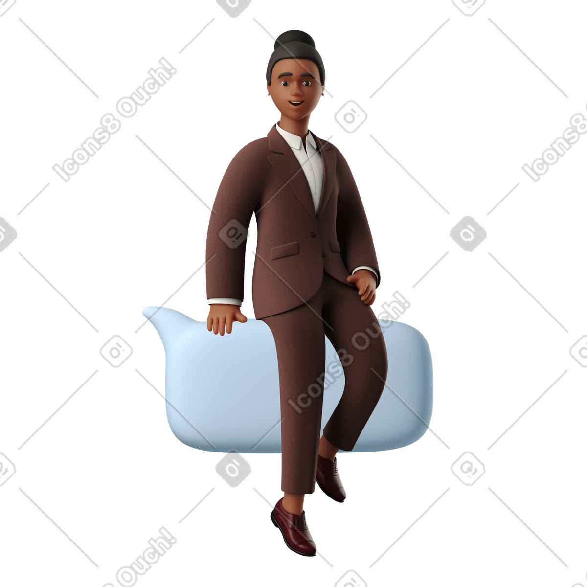 3D Business スタイルの 吹き出しに座っている実業家 のイラストをPNG、SVG形式でダウンロード