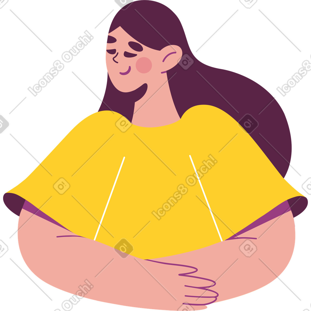 Woman in yellow t-shirt folded her hands illustration Sammy style download PNG, SVG