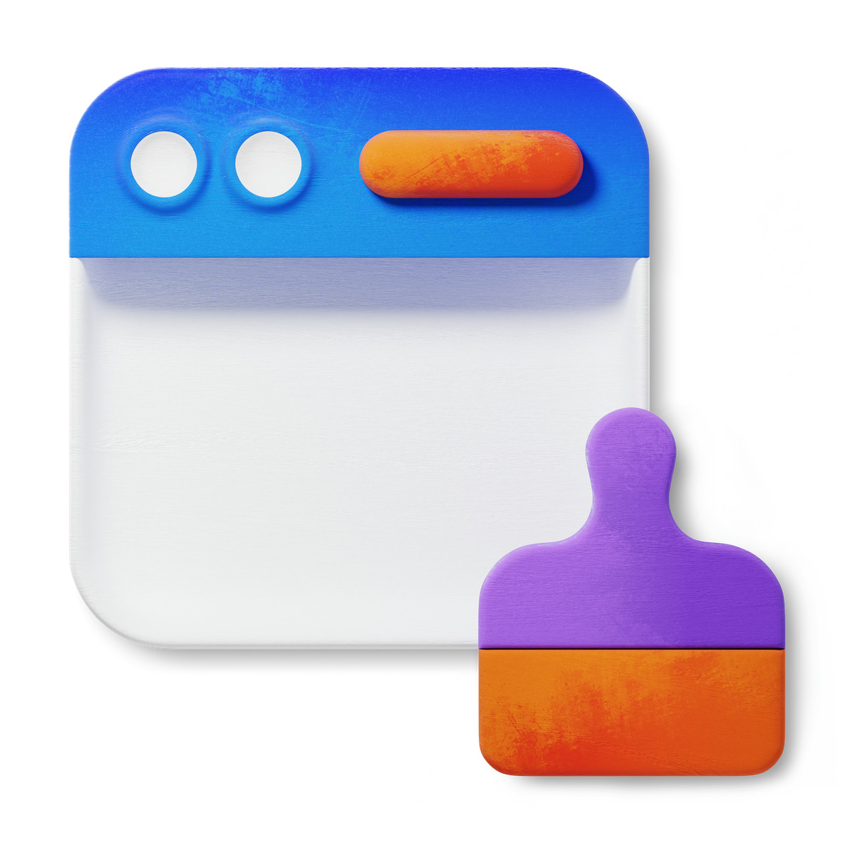 Illustration Web design with browser window and colorful paint brush dans le style 3D Microsoft Fluent à télécharger aux formats PNG, SVG