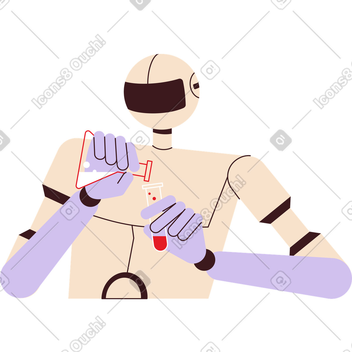 下载 Folks 风格的 有试管的实验室机器人 插画，支持 PNG、SVG 格式