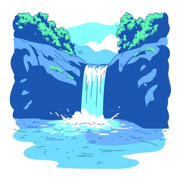 A blue waterfall cascades down into the Jordan River, creating ripples in the clear water below. The waterfall is framed by large, rugged rocks covered in green moss, adding texture to the scene. Sunlight filters through the trees surrounding the area, casting soft shadows on the rocks and water. The river flows gently, with small splashes of water at the base of the waterfall, enhancing the tranquil atmosphere.