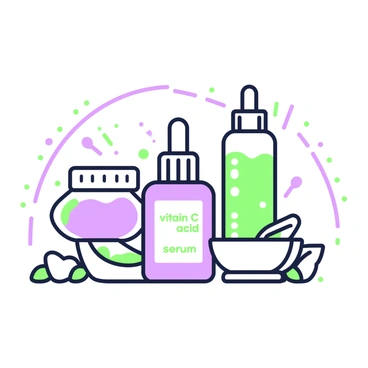 Illustration of ingredients commonly used in conjunction with microneedling, like hyaluronic acid.