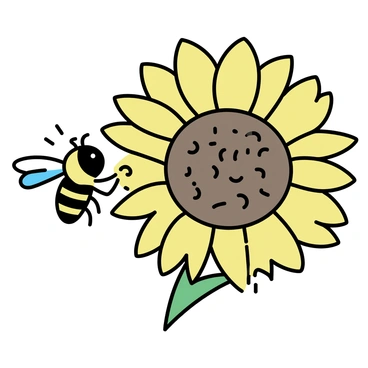 A bee, with its distinct black and yellow stripes, is perched on the petals of a large sunflower. The sunflower has bright yellow petals surrounding a rich brown center, showing intricate textures. The bee is gently using its legs to collect pollen from the sunflower's center, with small grains visible on its body. The scene captures the relationship between the bee and the flower, highlighting the details of nature.