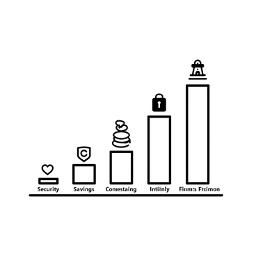 A financial growth chart with vertical bars representing different LIC policies. Each bar is labeled with the specific name of the policy, showing varying heights to indicate distinct benefits. The bars are arranged in a clear orderly fashion. The background is simple, allowing the bars to stand out prominently. Each bar has additional icons or symbols next to it to visually represent the unique benefits of each policy, such as a shield for security, a coin stack for savings, or a heart for family protection. The overall layout is clean and informative.