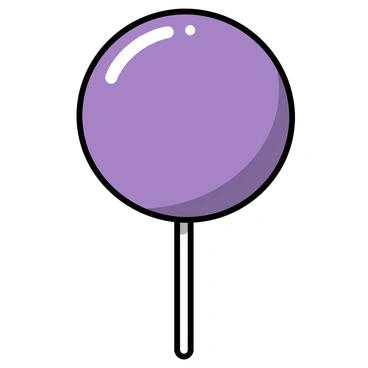 A large, round lollipop with a vibrant grape flavor, featuring a shiny, glossy surface that reflects light. The stick is white and straight, supporting the oversized candy. The lollipop's surface showcases a deep purple hue, with subtle variations in color adding depth and realism.