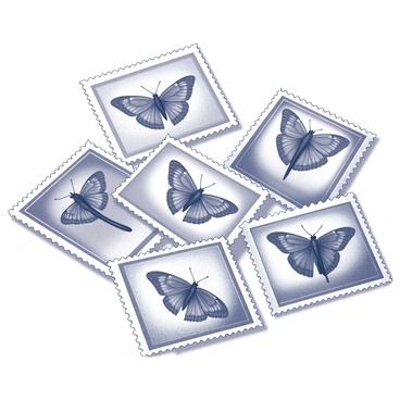 A collection of vintage postage stamps arranged on a flat surface. Each stamp showcases intricate illustrations of various moth species. The designs include fine details such as delicate wing patterns and textures. The stamps vary in size and shape, with some featuring ornate borders and decorative elements typical of the Victorian era. The background is softly blurred, emphasizing the vivid engravings of the moths. The overall scene captures the nostalgic charm of antique collectibles.