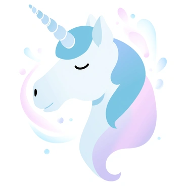 A horse head is prominently displayed, featuring a single unicorn horn extending from its forehead. The mane flows elegantly, crafted in dreamy pastel colors that blend harmoniously from soft pinks to gentle blues and purples. The horn has a smooth, spiraled texture that catches the light, enhancing its magical appearance. The background is filled with delicate, swirling patterns that complement the pastel colors of the mane.