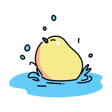 A ripe mango, featuring a vibrant orange-yellow hue, is captured in the moment it is plunging into clear water. The mango is partially submerged, creating a dynamic splash around it. Water droplets, glistening in the light, are frozen in mid-air, showcasing their round forms as they scatter away from the impact point. The water surface ripples outward, emphasizing the force of the mango's entry, with small splashes radiating around it.