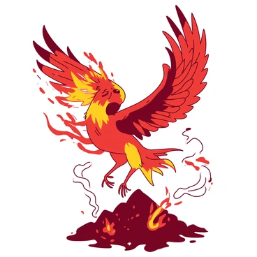 A mythical phoenix rising from the ashes with radiant flames