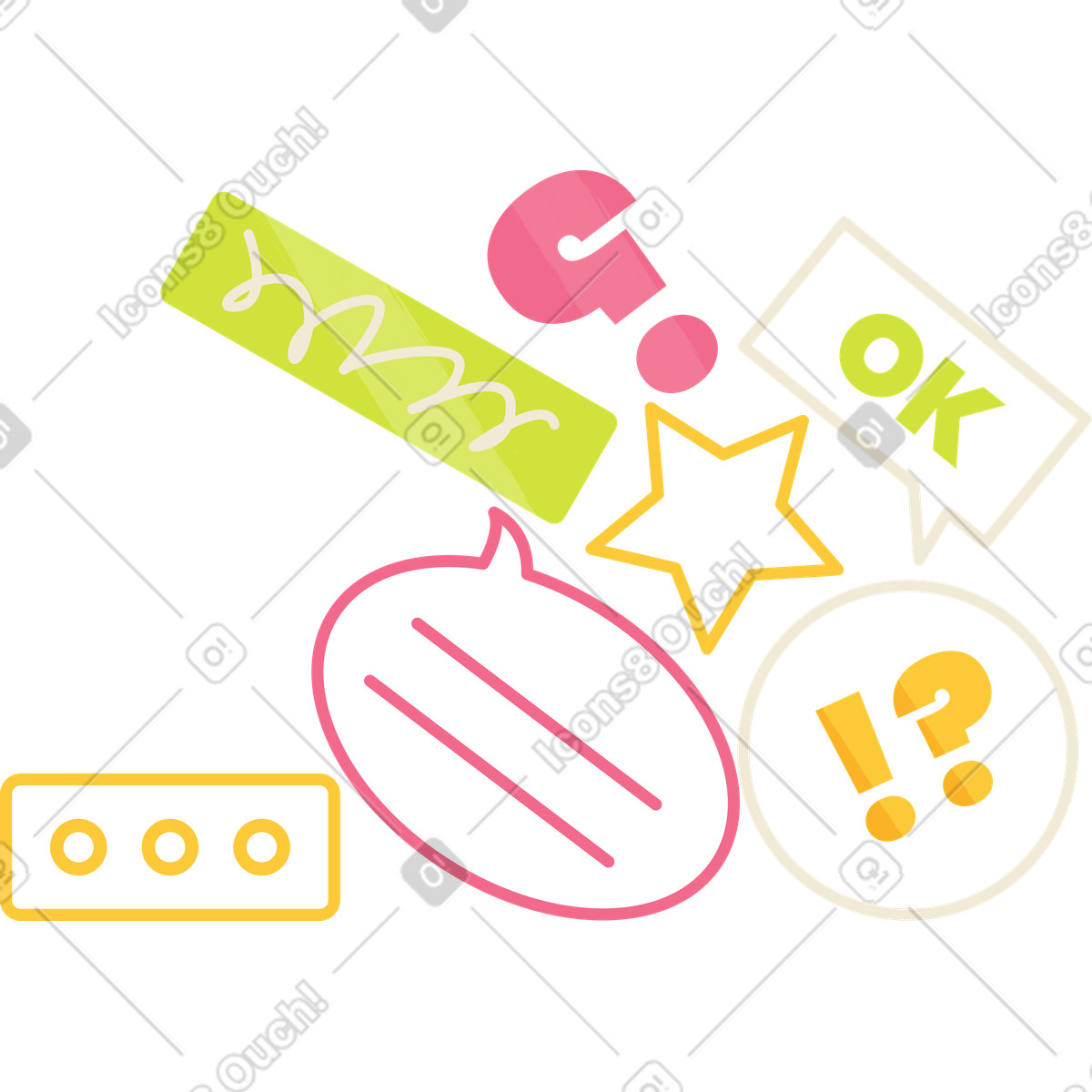 Speech bubbles and reactions with questions illustration reaction clipart graphics