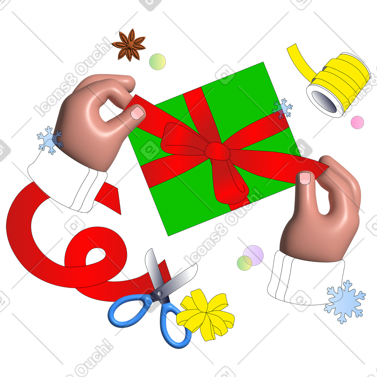 Ilustración Envolviendo un regalo de navidad con cinta roja en estilo Pop a descargar en PNG y SVG