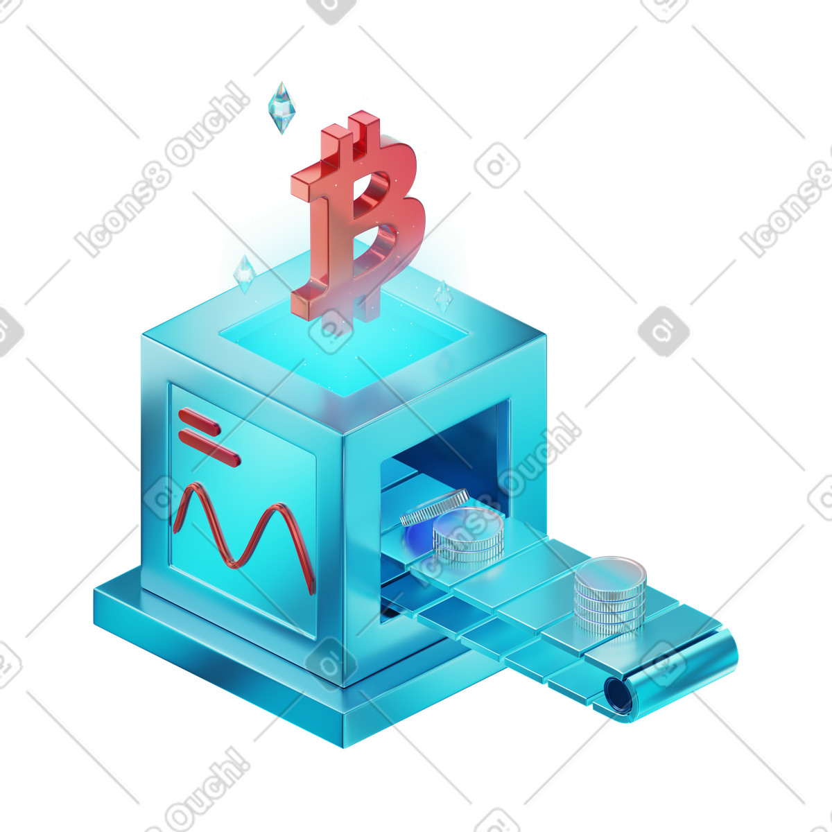 Mining cryptocurrency: bitcoin and ethereum animated illustration in GIF, Lottie (JSON), AE