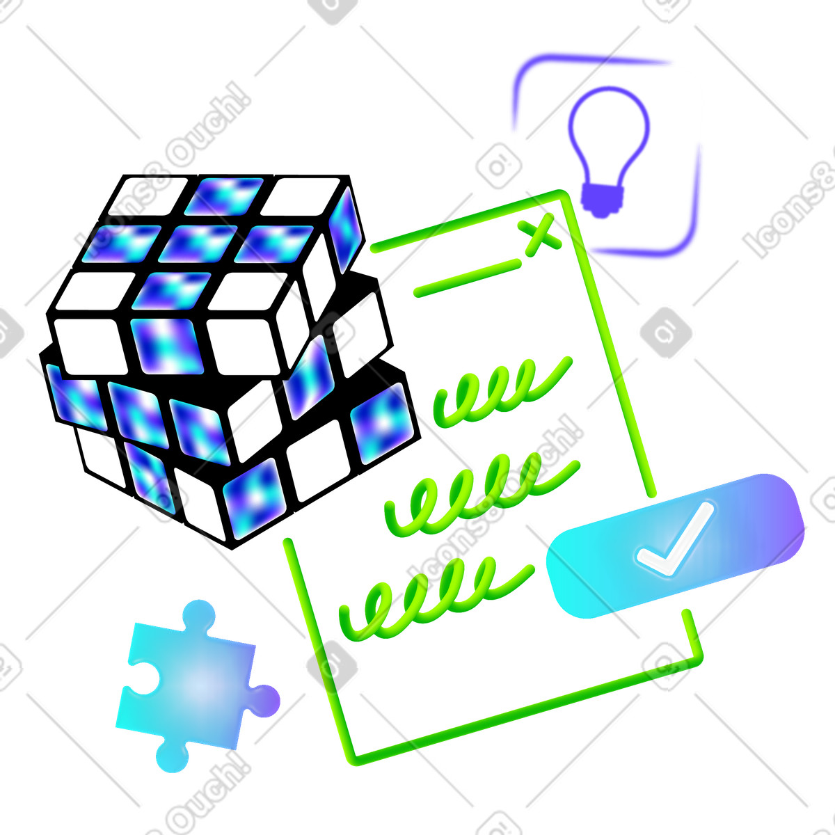 Brainstorming for ideas and taking notes illustration clipart in PNG SVG