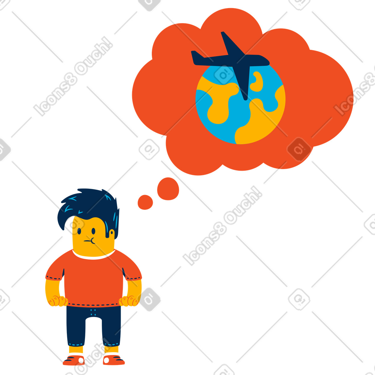 Uomo che sogna vacanze e viaggi illustrazione in stile Flame scarica in PNG, SVG