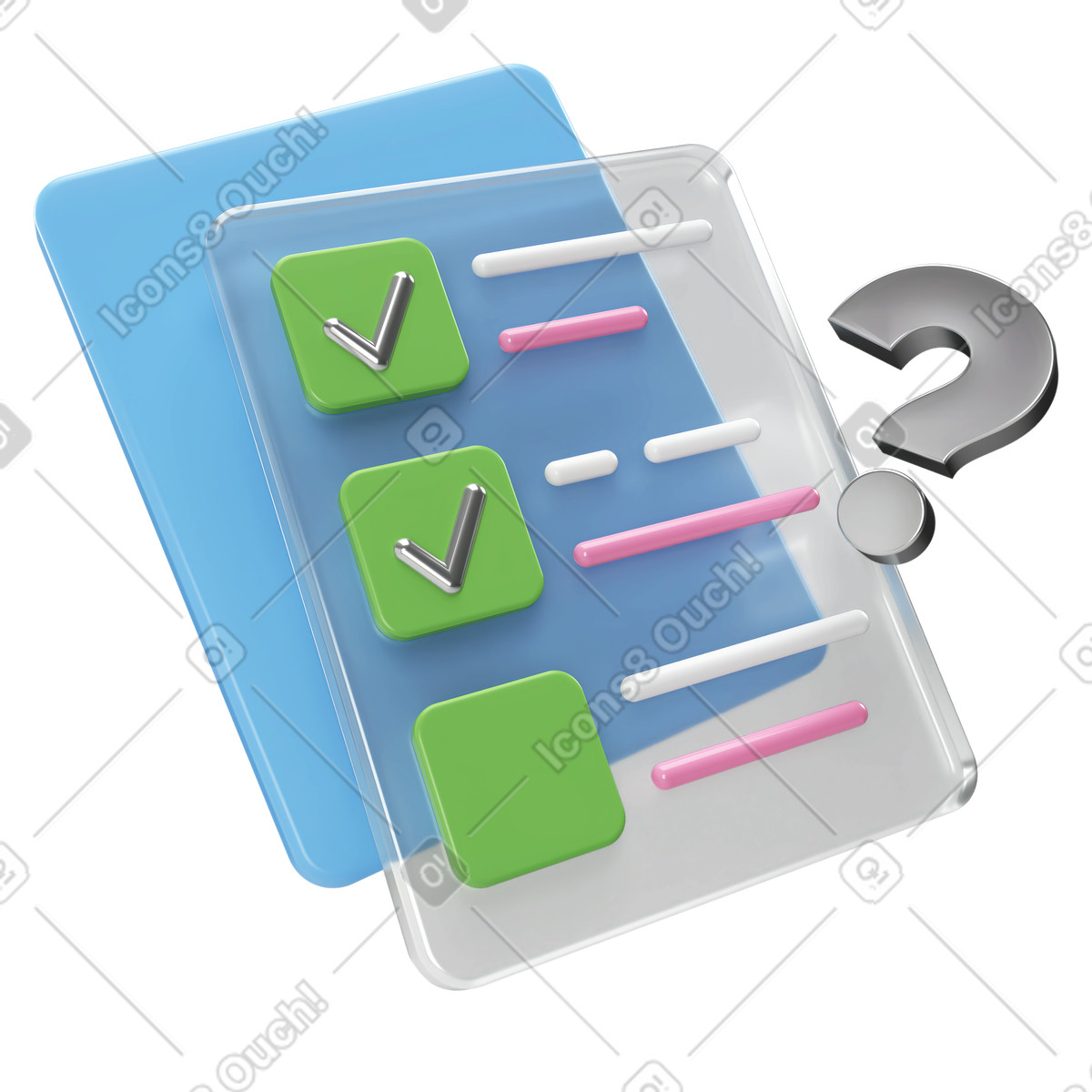 Checklist with questions mark illustration in PNG, SVG