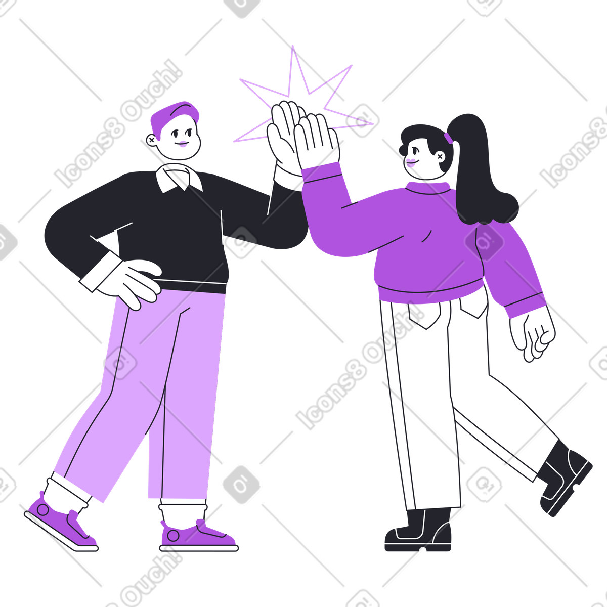 Coworkers sharing high five illustration partnership clipart graphics for collaboration