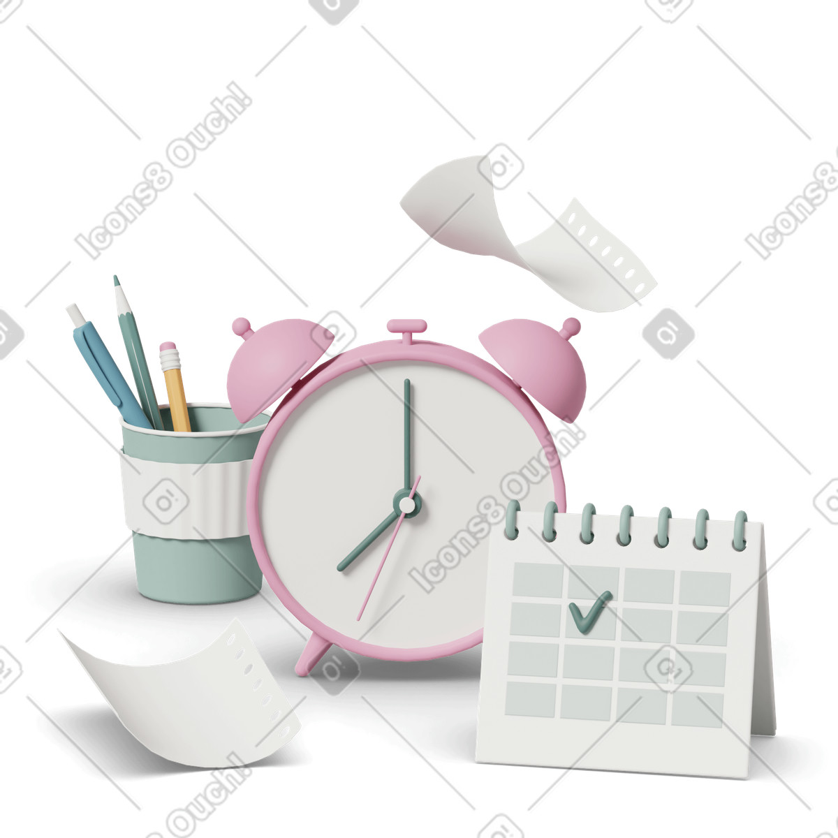 Clock and calendar illustration in 3D Casual life style download in PNG, SVG