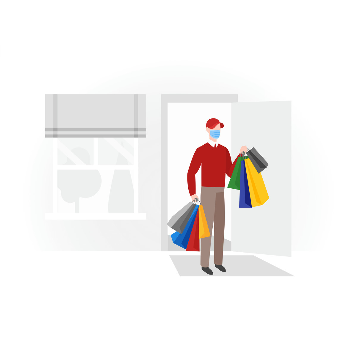 Illustration Man delivering bags to the doorstep dans le style Fogg à télécharger aux formats PNG, SVG