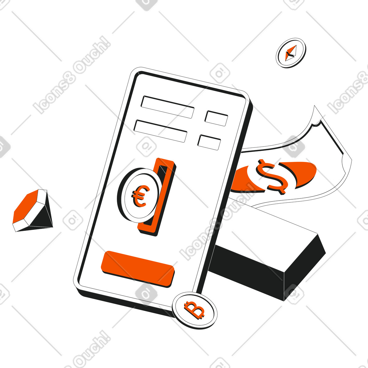 Online investment app on smartphone illustration in Strict style download in PNG, SVG