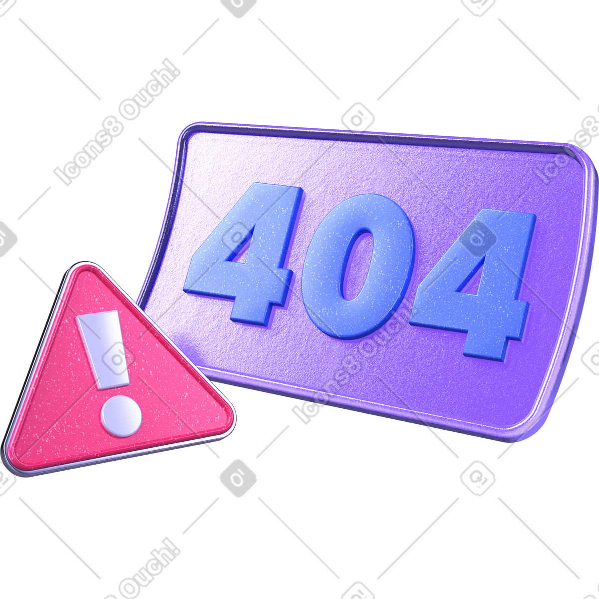 Illustration Page d'erreur, triangle d'avertissement, site web introuvable dans le style 3D Boost à télécharger aux formats PNG, SVG