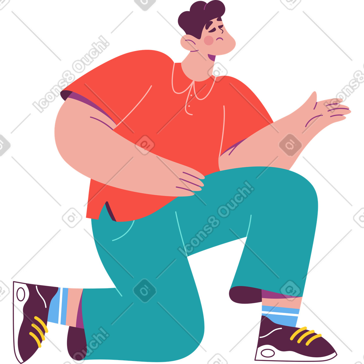 Man knelt down on one knee illustration in Sammy style download in PNG, SVG