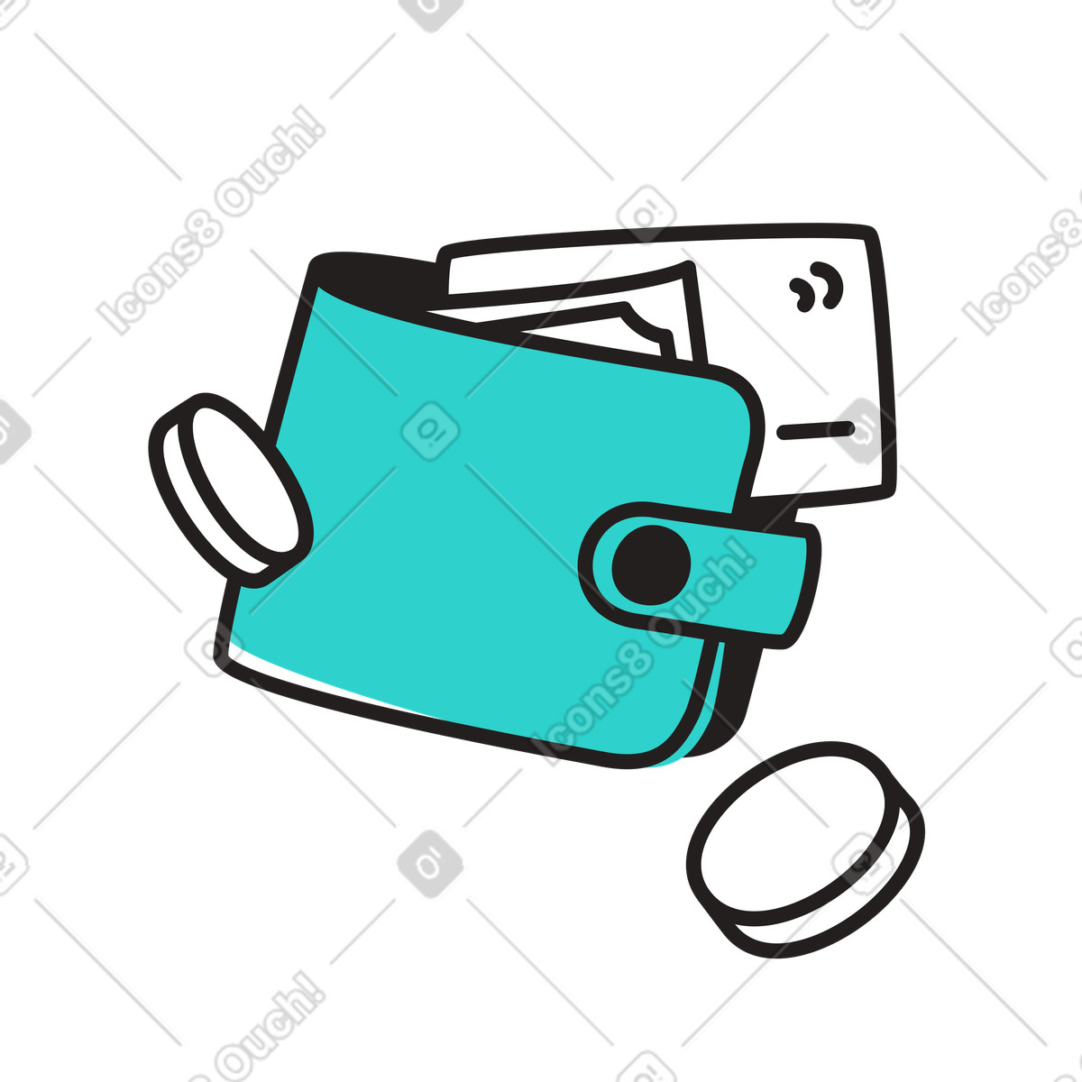 Illustration Wallet with bank card, banknote and coins dans le style Little à télécharger aux formats PNG, SVG