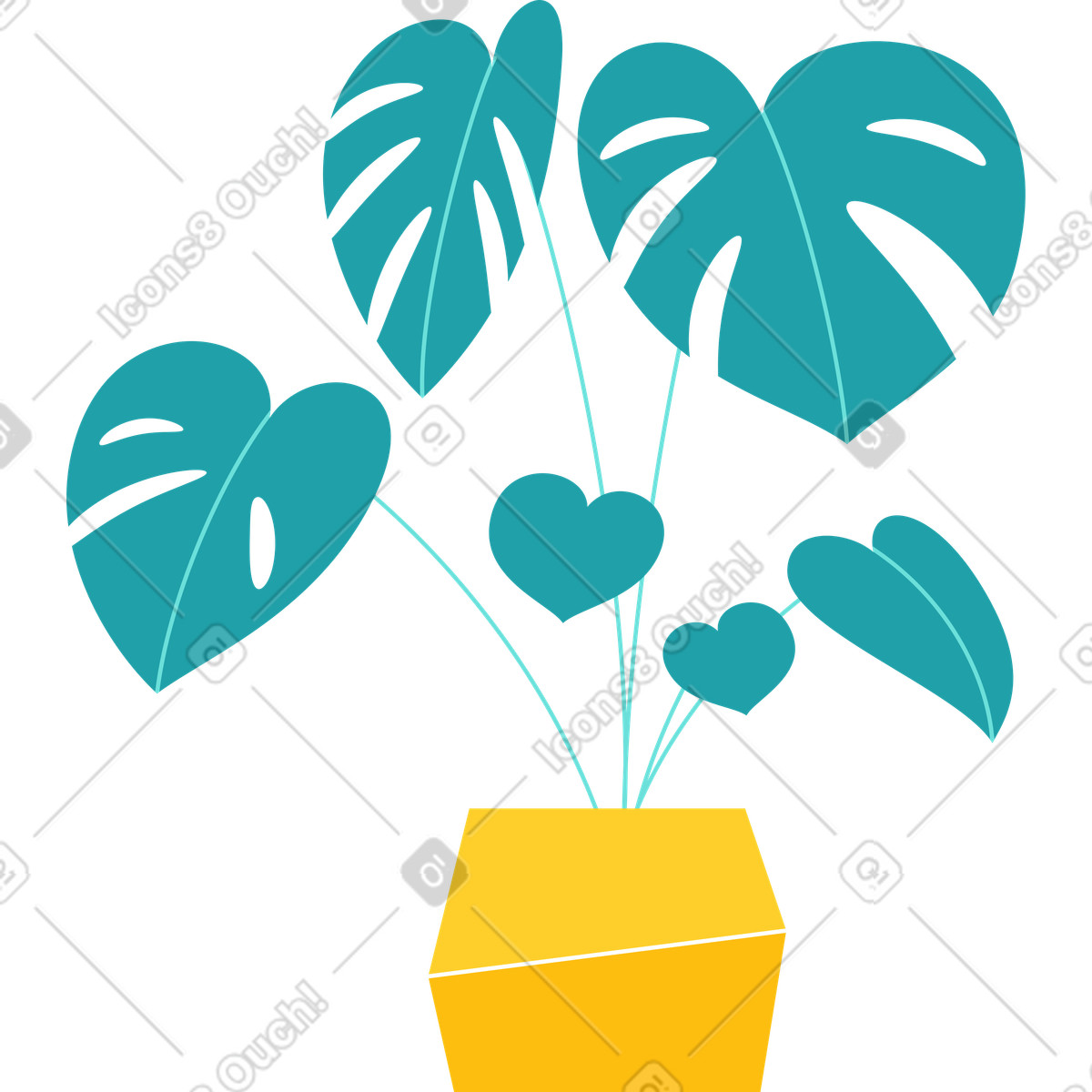 Fiore di monstera in una pentola illustrazione stile Sammy scarica PNG, SVG