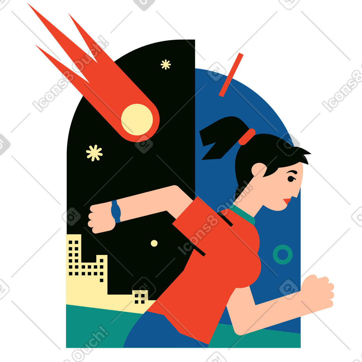 Donna che si allontana da una cometa illustrazione in stile Polar scarica in PNG, SVG