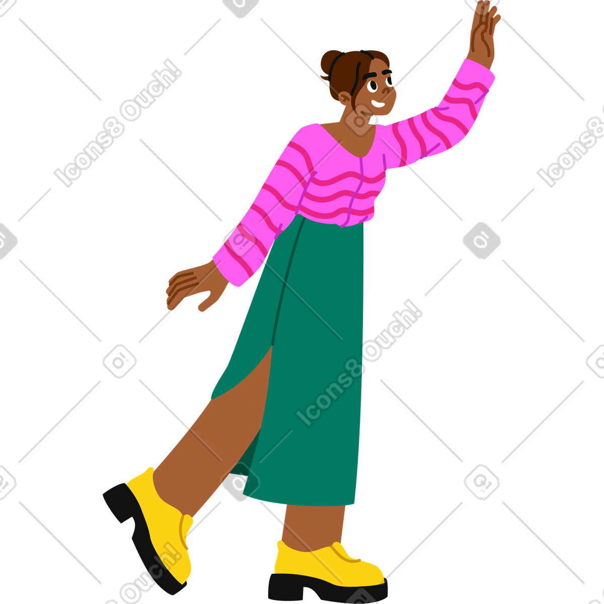 Junge frau streckt ihre hand nach oben-Illustration im Active-Stil als Download in PNG, SVG
