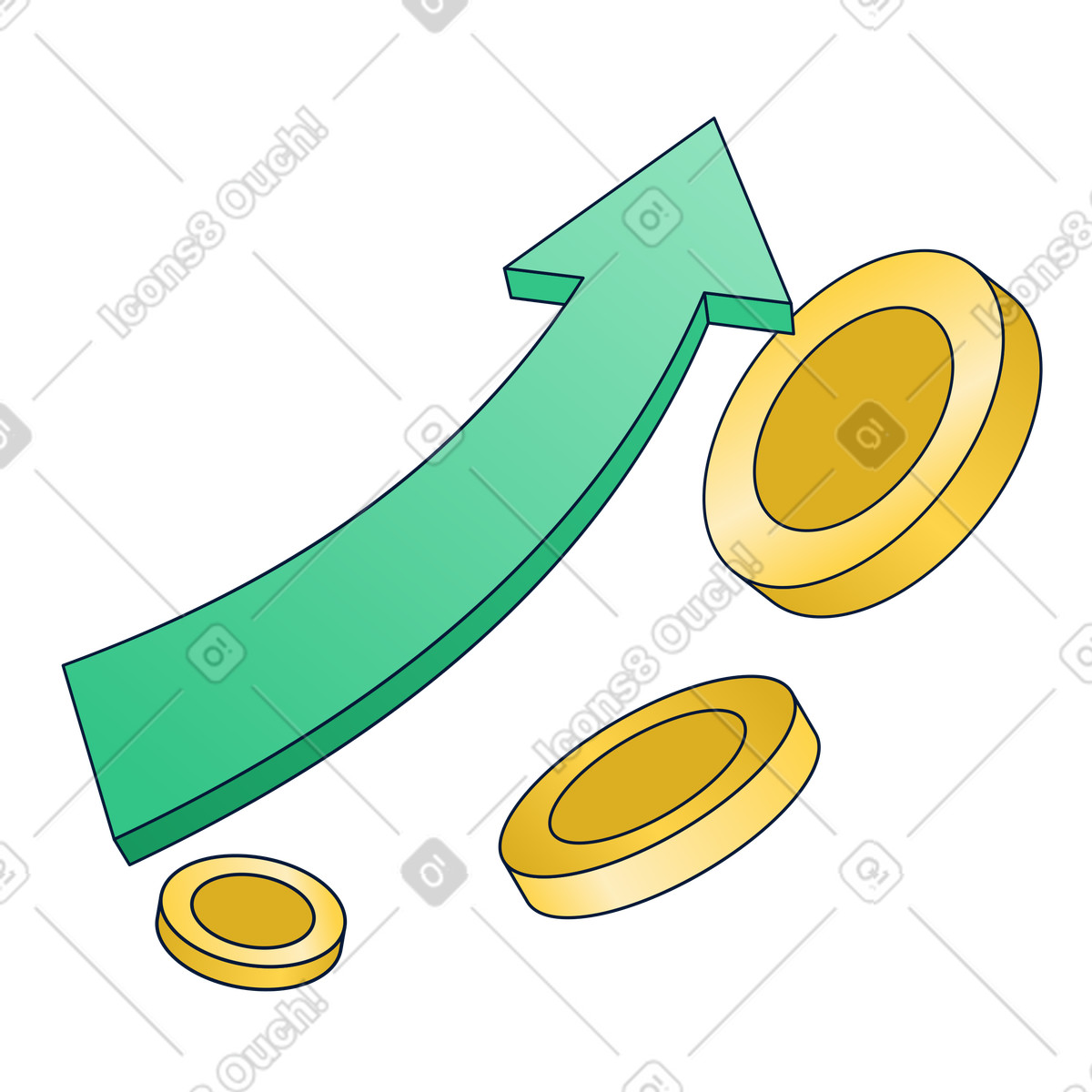 Ilustración Coins with upward arrow for profit growth en estilo Neat a descargar en PNG y SVG