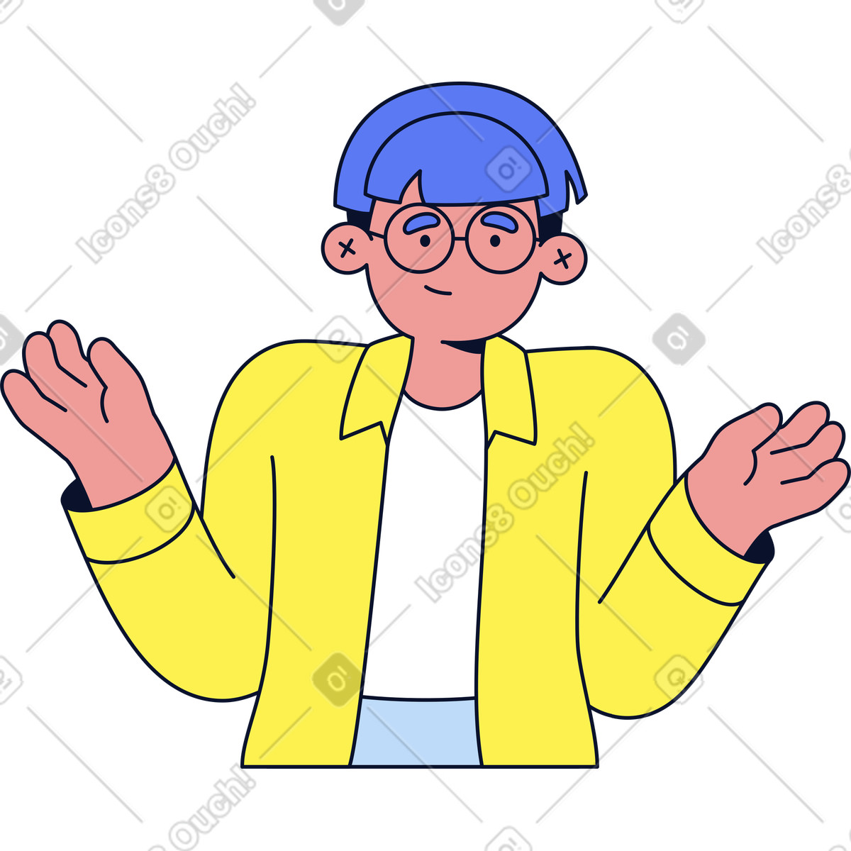 Ilustración Hombre encogiéndose de hombros en estilo Flexy a descargar en PNG y SVG