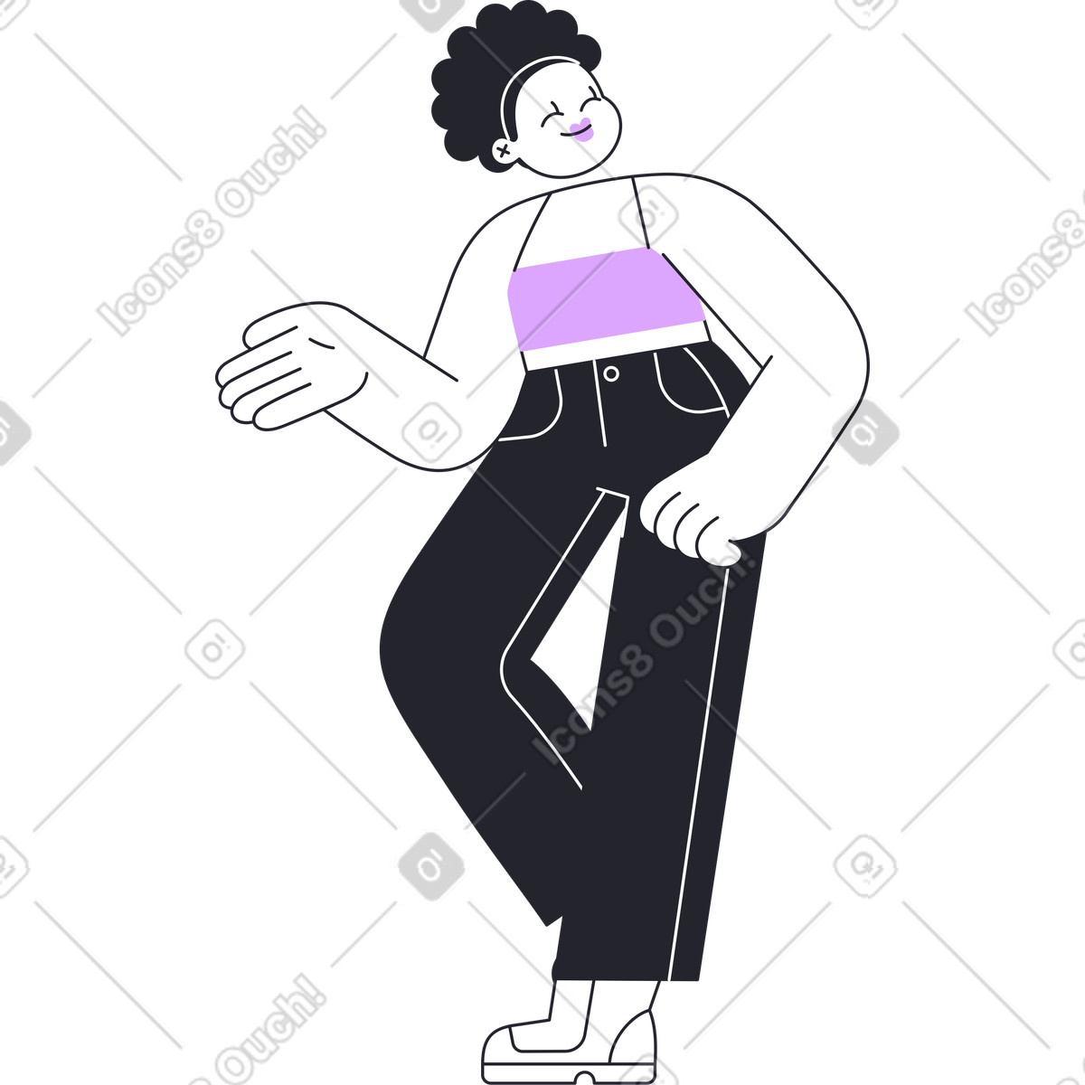 Illustration Fille aux yeux fermés montrant quelque chose dans le style Grapy à télécharger formats PNG, SVG