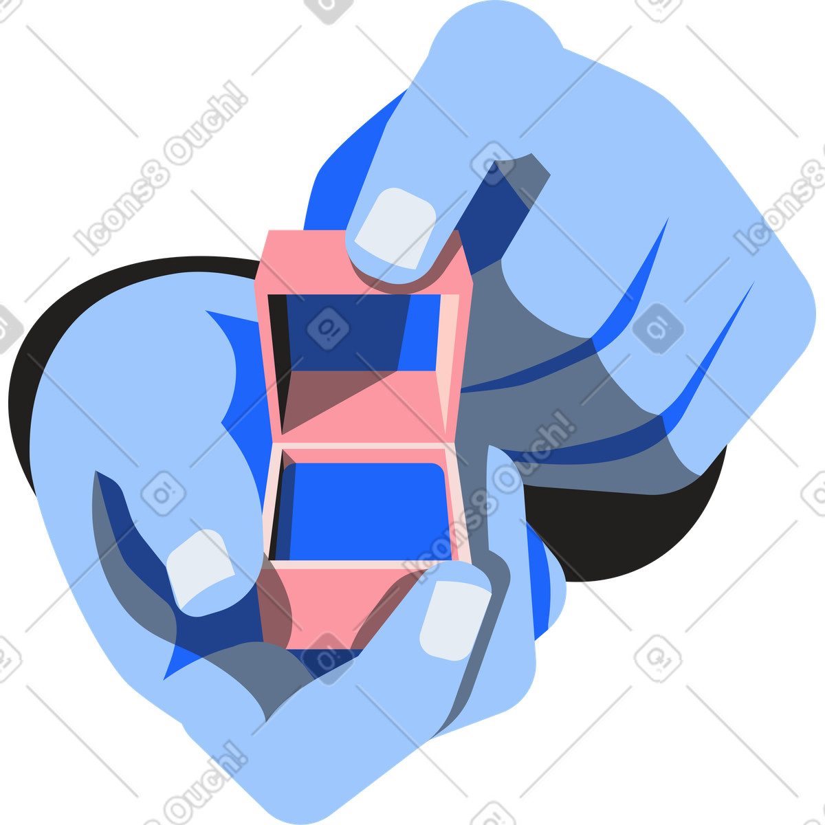 Hands holding the ring box illustration in Editorial style download in PNG, SVG