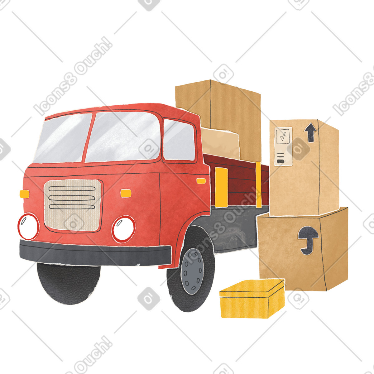 Red truck transports boxes illustrazione in stile Experimental scarica in PNG, SVG