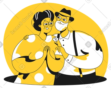 Old gentleman gives a flower to an old lady PNG, SVG