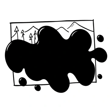 A large ink blotch covering most of an unfinished illustration