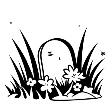 A grave partially obscured by tall grass swaying gently in a breeze, with clusters of wildflowers blooming in disarray around it. The grave marker is made of stone, slightly weathered and etched with faint inscriptions. The surrounding area is overgrown, with the grass and wildflowers creating a natural frame that adds to the sense of neglect. Small insects can be seen flitting among the flowers, and the overall scene conveys a sense of quiet solitude in this forgotten corner.