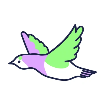 A bird is soaring gracefully through the air, its feathers resembling multicolored digital brushes. The bird's wings are fully extended, showcasing a vibrant pattern that mimics the strokes of a paintbrush. Its body is sleek and aerodynamically shaped, with a blend of feather textures flowing seamlessly into one another. Below the bird, there is a wide expanse of sky that complements its flight. The sunlight catches the bird's feathers, highlighting the intricate designs as it glides effortlessly against the backdrop of the sky.