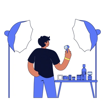 A photographer adjusting studio lights for a professional photo shoot