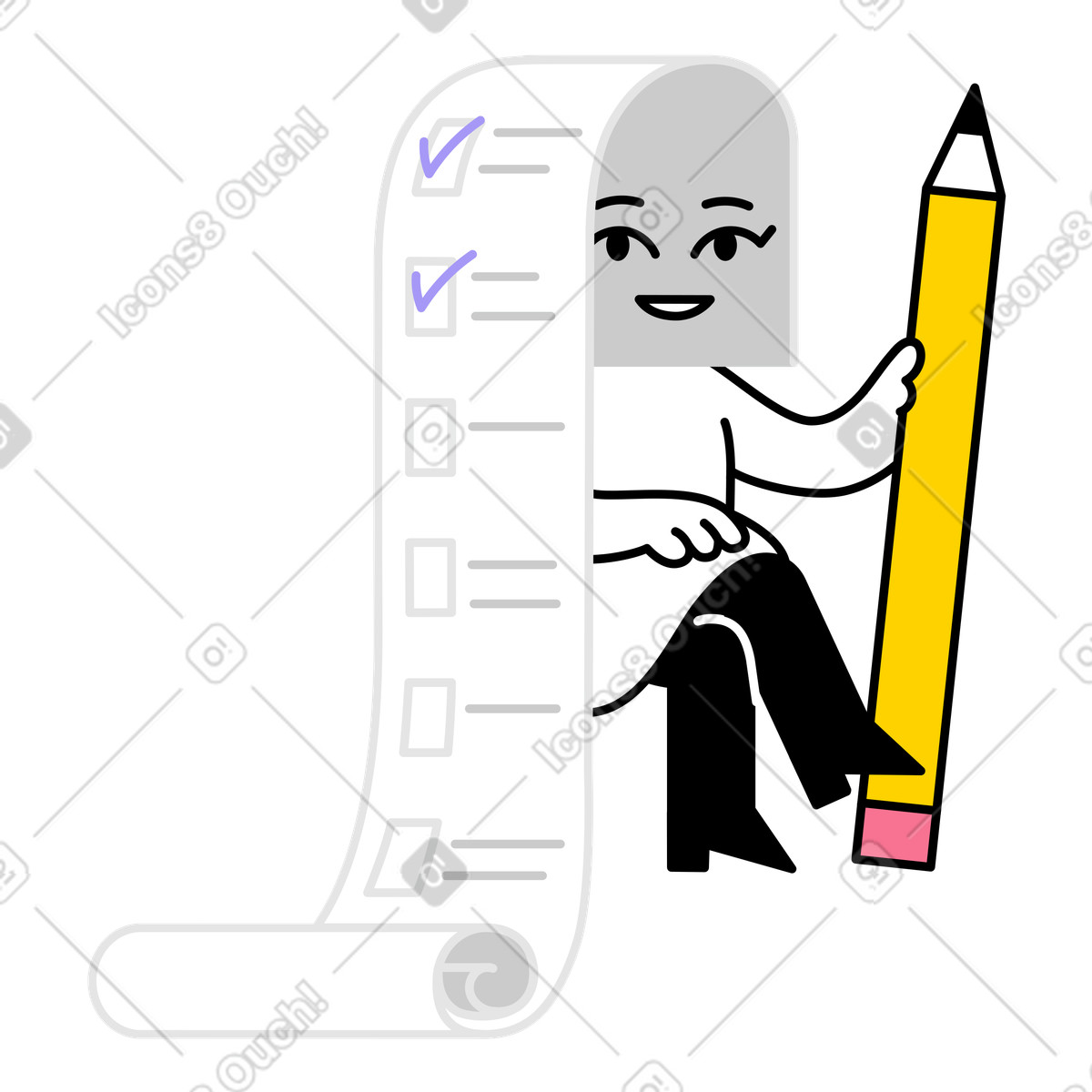 Female character with list head holding pencil illustration in Giggle style download in PNG, SVG