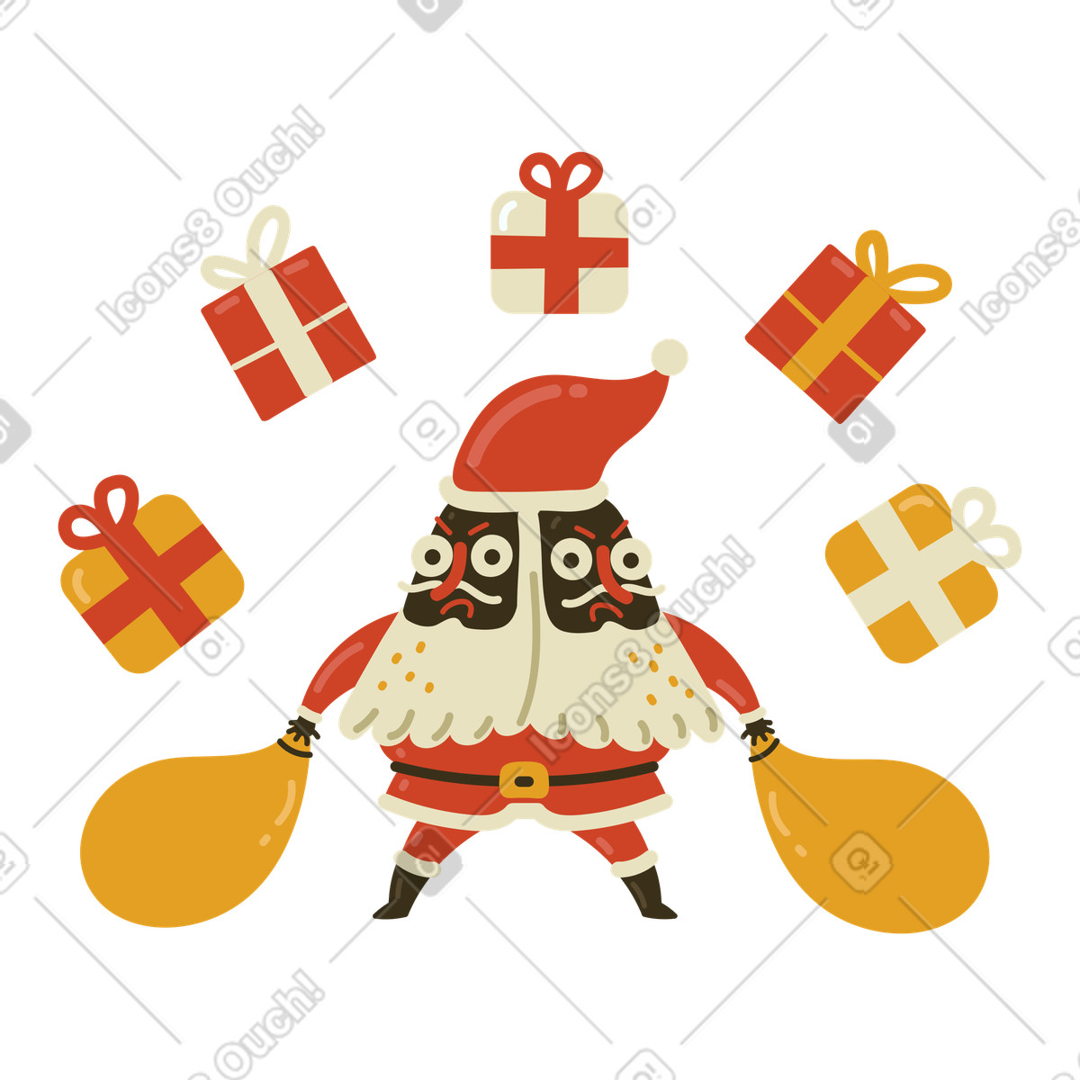 Иллюстрация Santa surrounded by gifts, Holiday present concept в стиле Arabica — скачать в форматах PNG, SVG