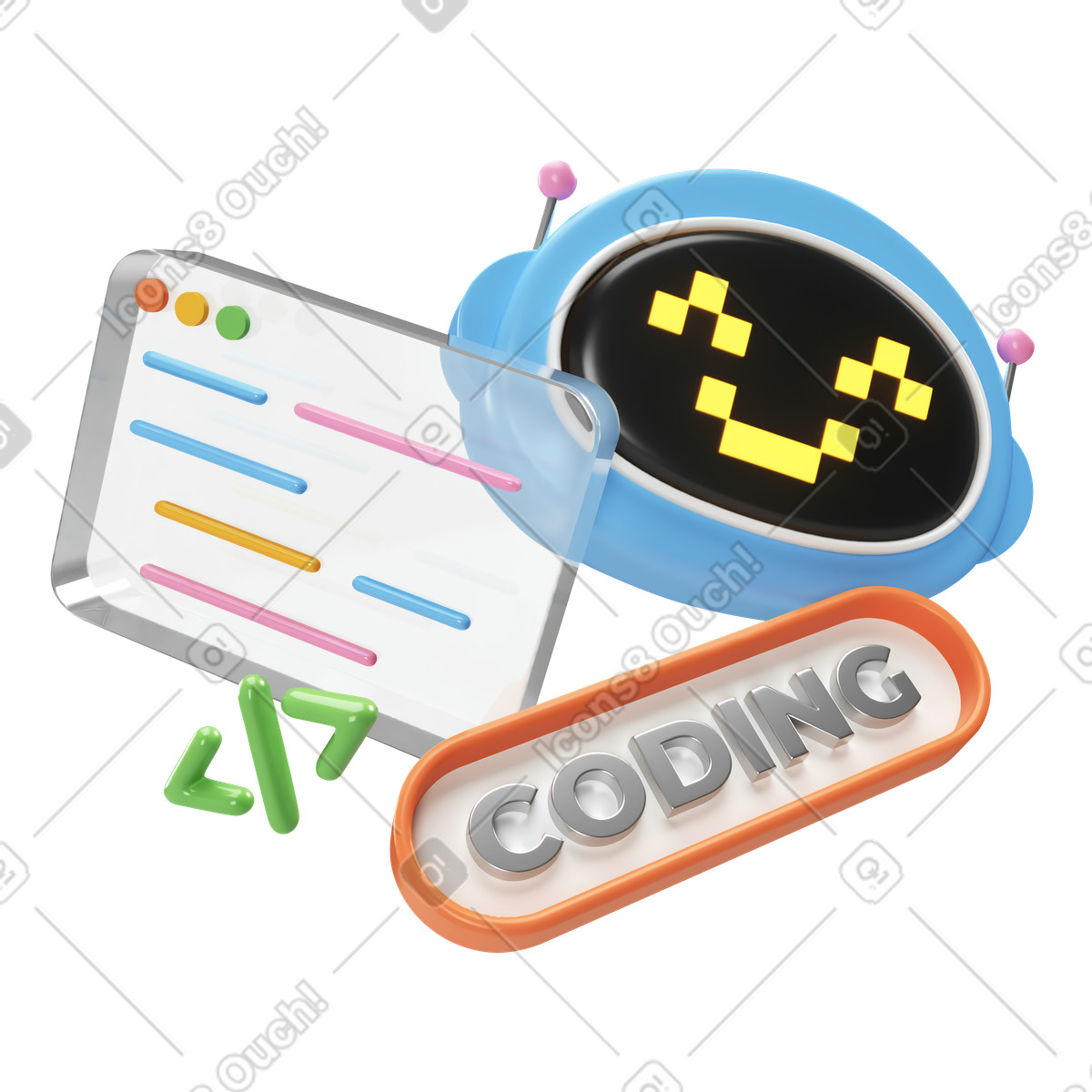Writing code with AI illustration in PNG, SVG