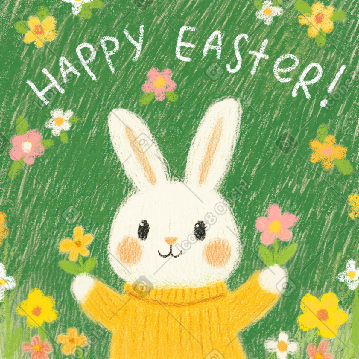 Easter bunny with flowers illustration in Postcards style download in PNG, SVG