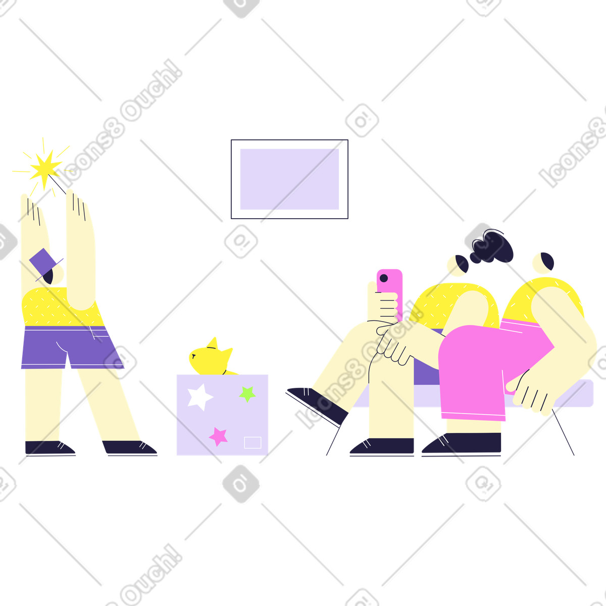 Boy doing magic tricks in front of parents illustration Mellow style download PNG, SVG