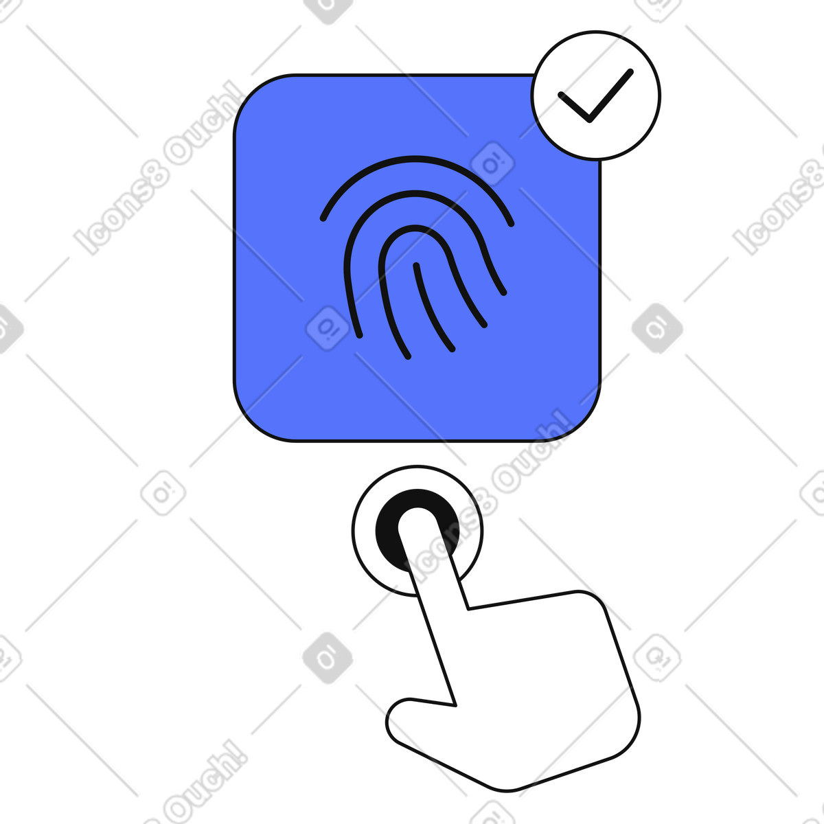 Fingerprint authentication login approved with hand tapping and check mark-Illustration im Main-Stil als Download in PNG, SVG