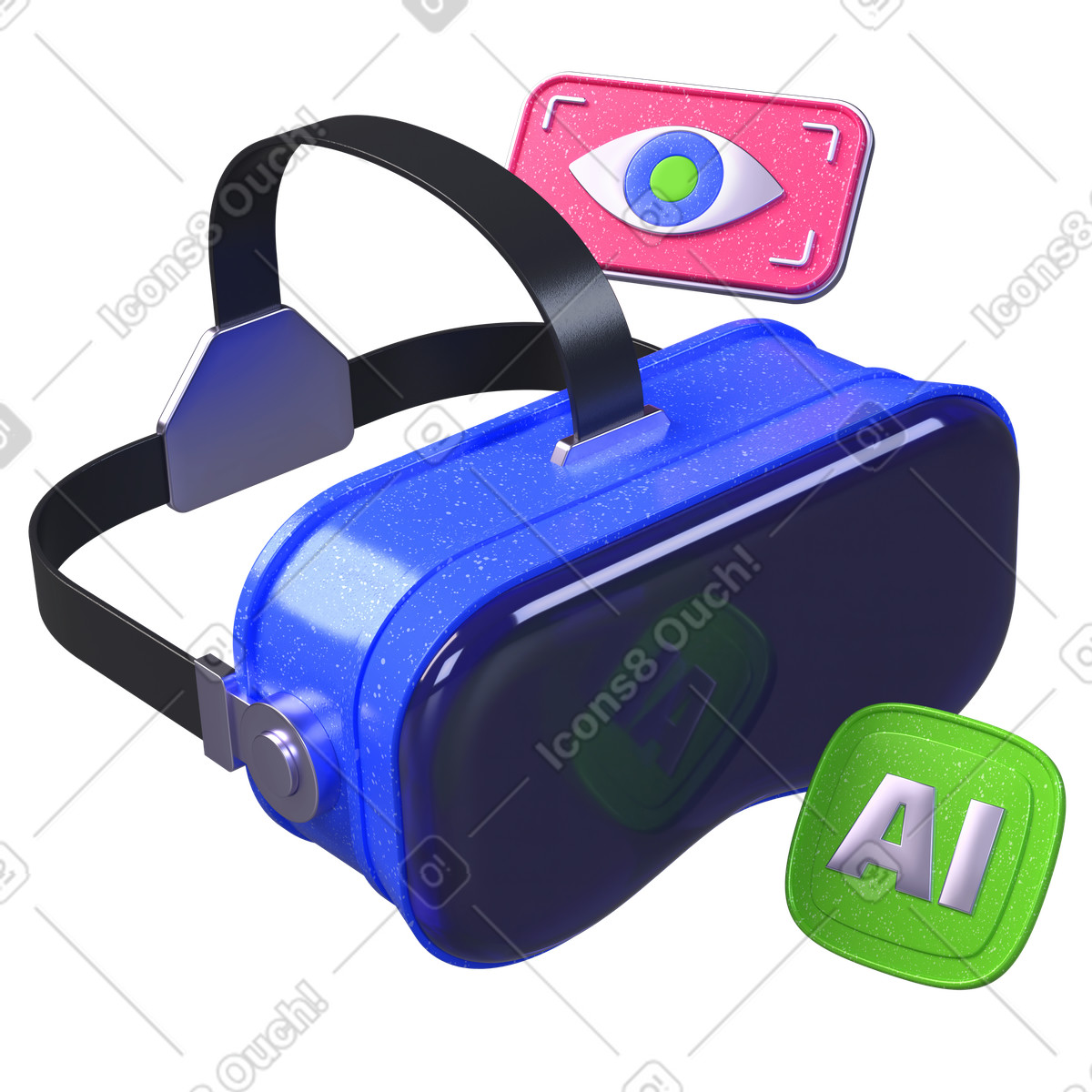 Visore per realtà virtuale con icona ai, integrazione della tecnologia di visione artificiale illustrazione in stile 3D Boost scarica in PNG, SVG