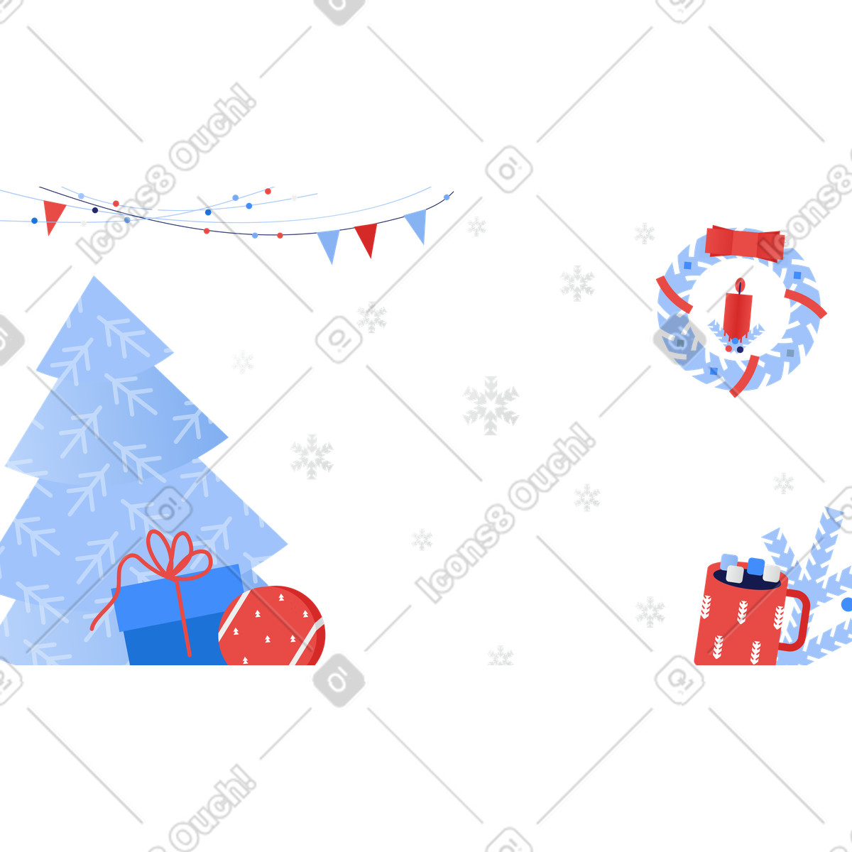 Christmas background with tree and gifts illustration in Clip style download in PNG, SVG
