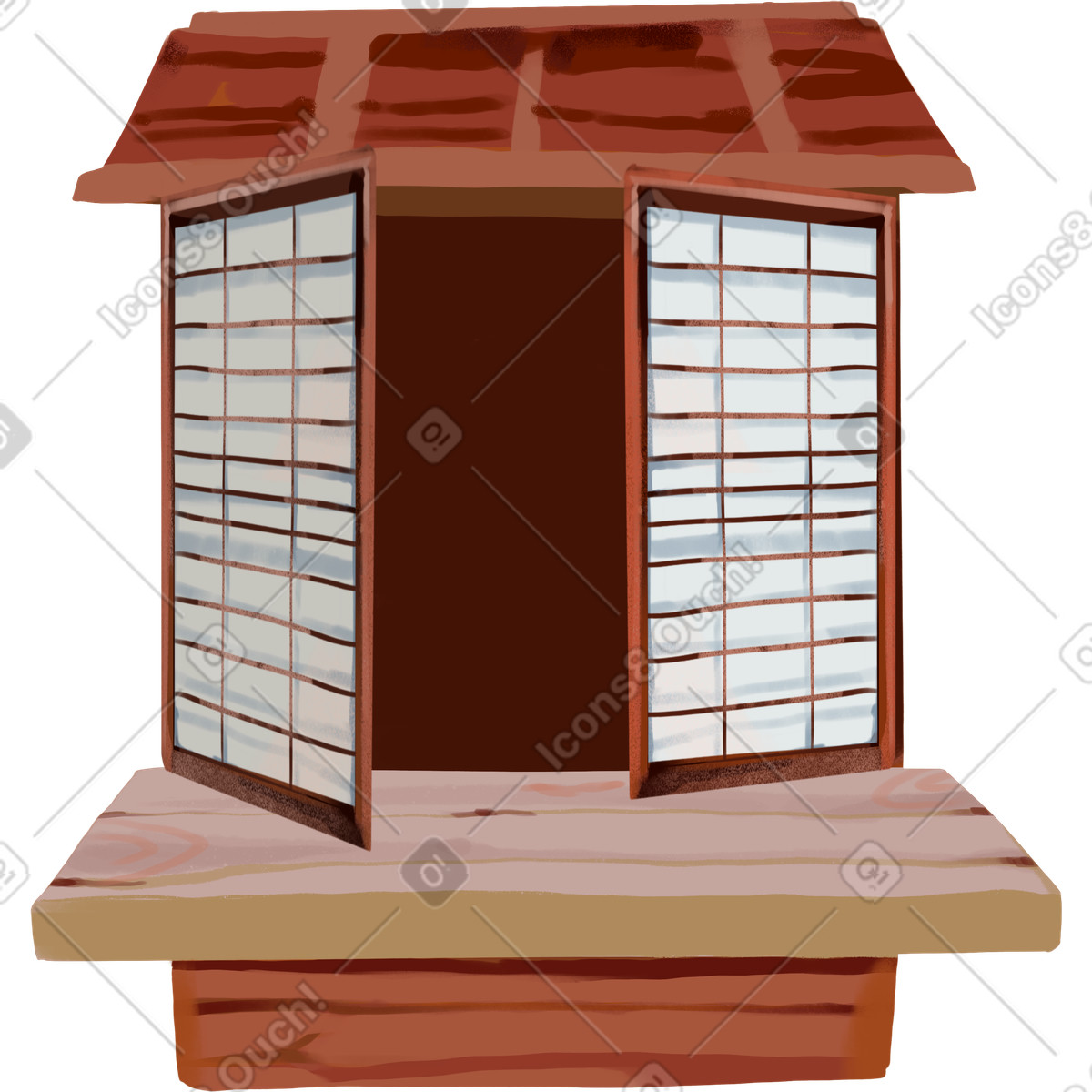 Japanese house with open windows illustrazione in stile Ikigai scarica in PNG, SVG