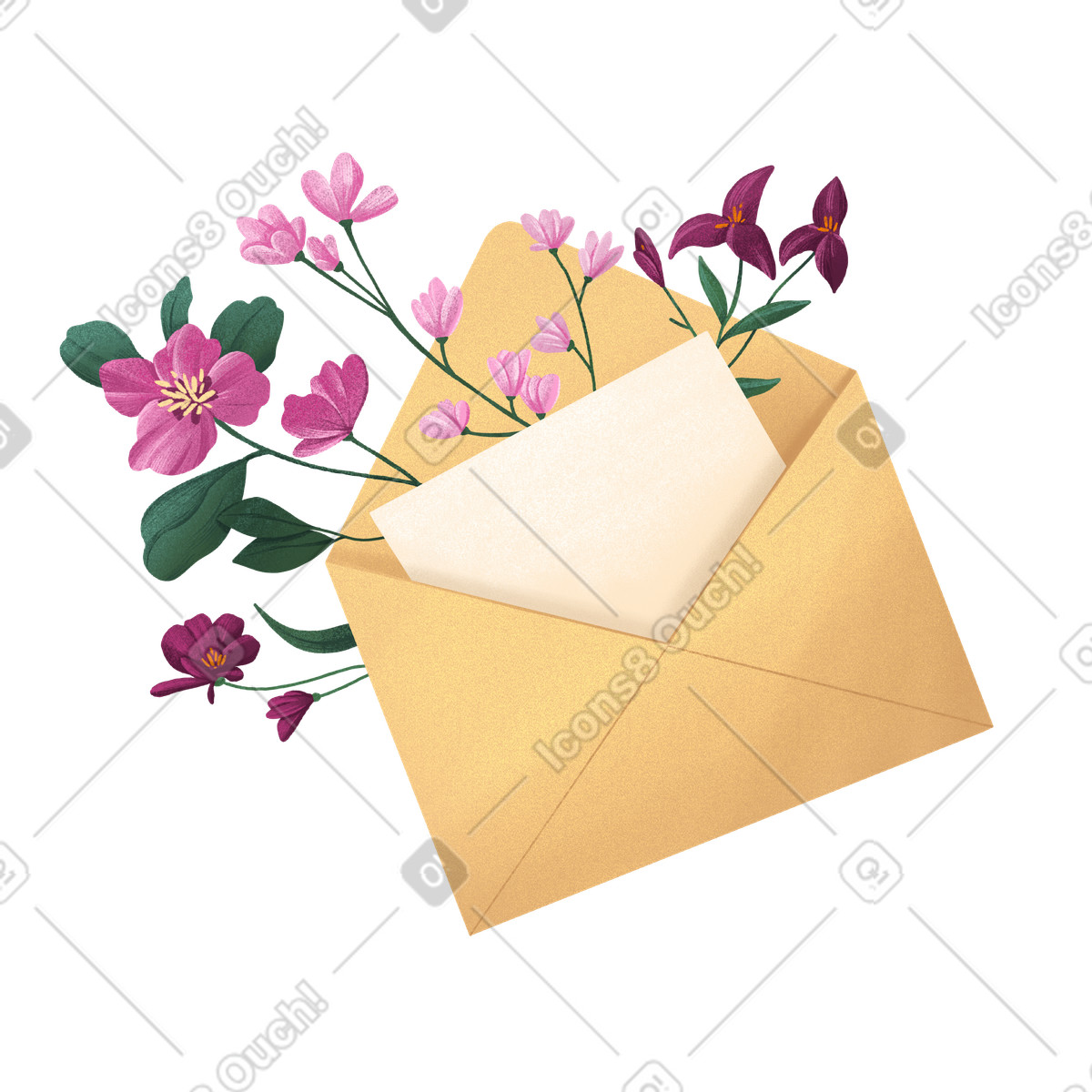 Ilustración Sobre beige con flores y papel espacio para copiar. en estilo Floral a descargar en PNG SVG